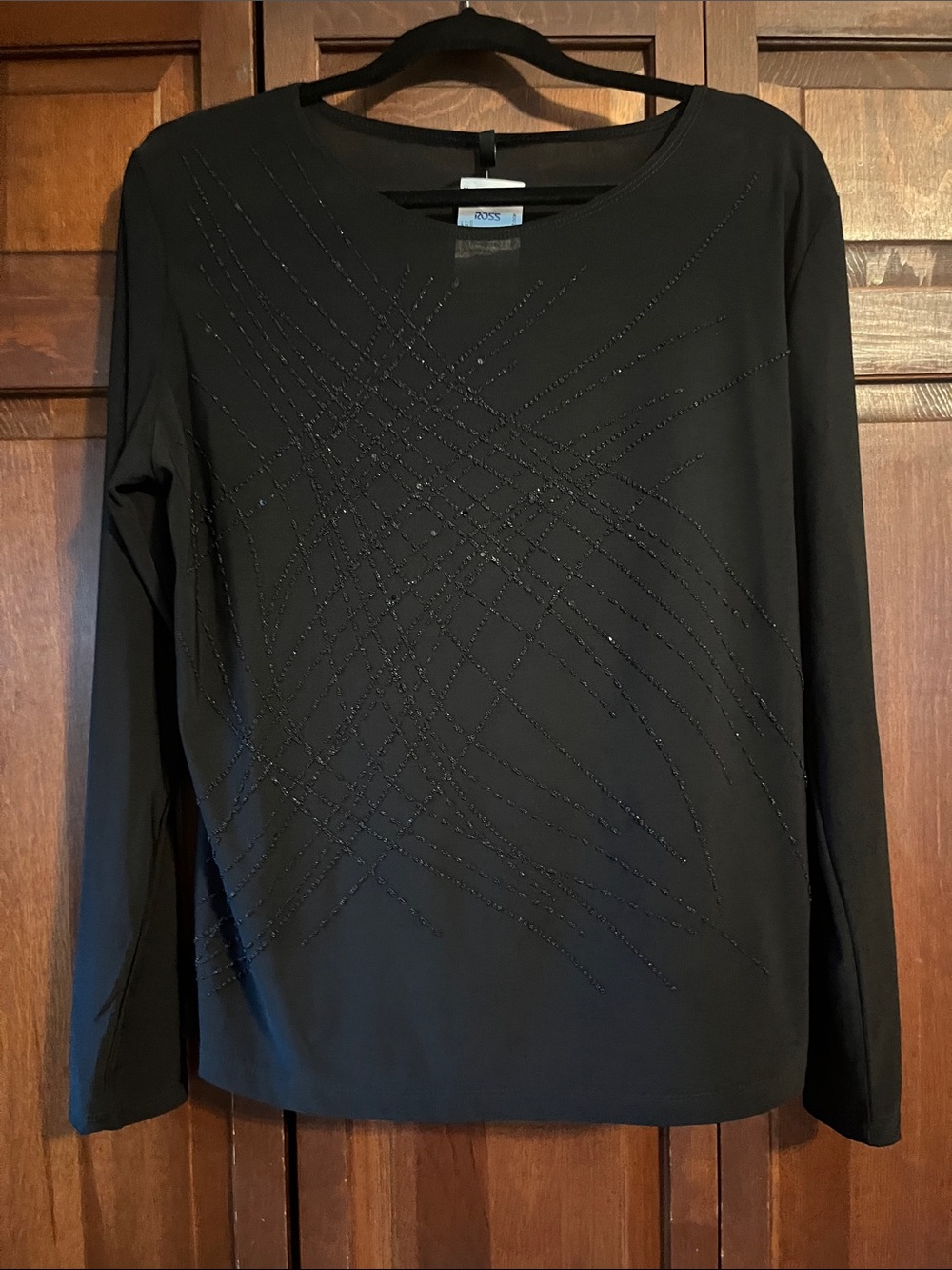 Black Long-Sleeve Embellished Crewneck Tunic Top
